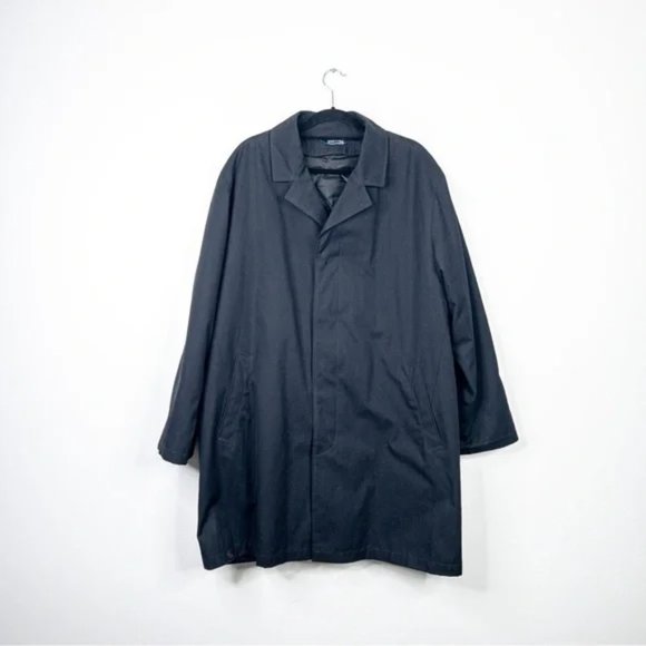 Stafford Trench Coat Size L Black Wool Liner All Weather